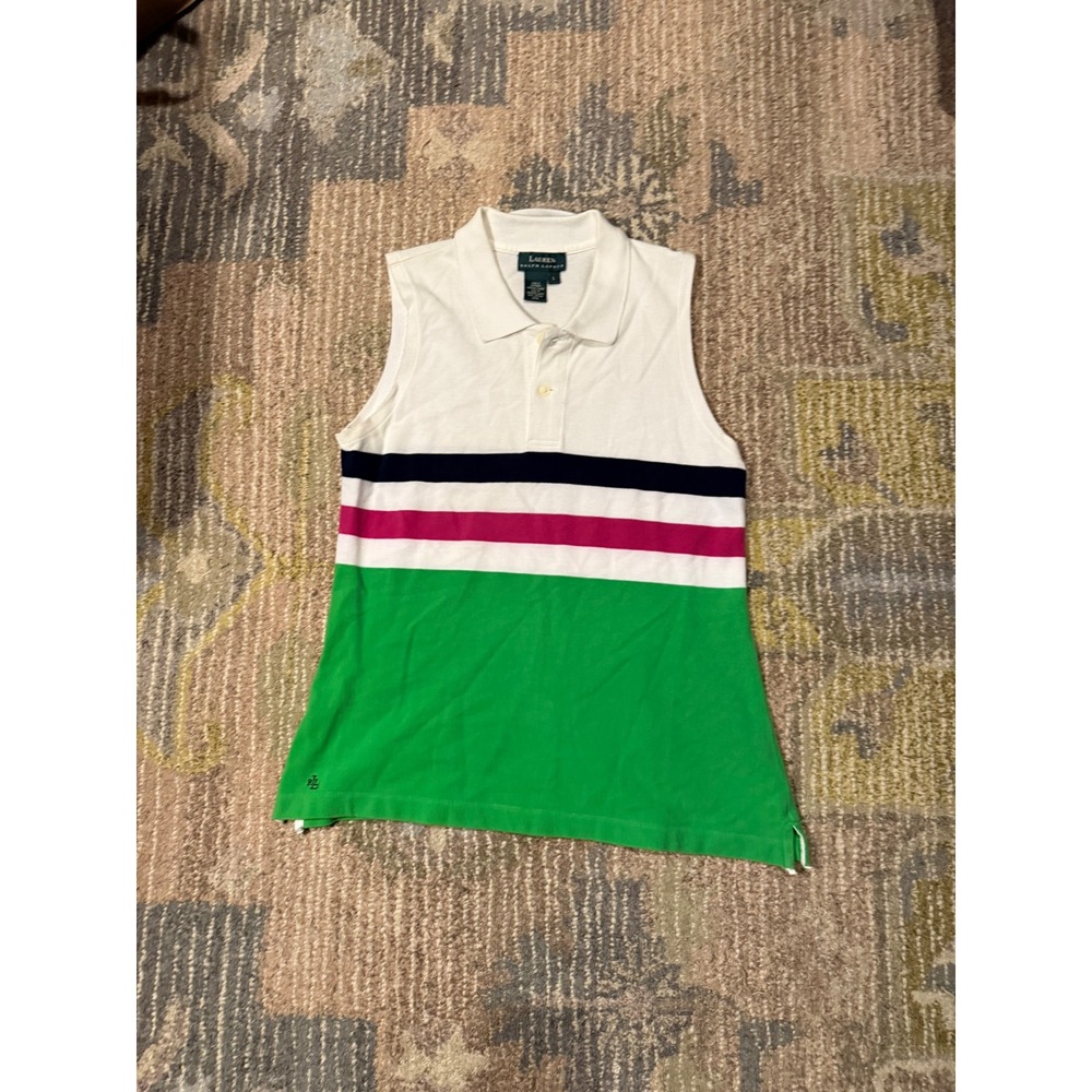Ralph Lauren Sleeveless Polo Shirt Top Green Pink White Navy Preppy